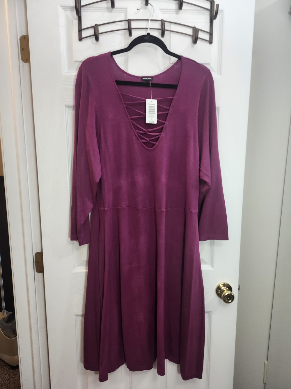 Torrid Plum Crisscross V-Neck Long Sleeve Swing Dress, Torrid 3 = 3X